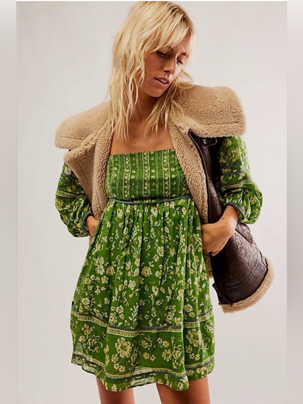 Free People Endless Afternoon Boho Puff Sleeves Mini Dress Sz X-Small
